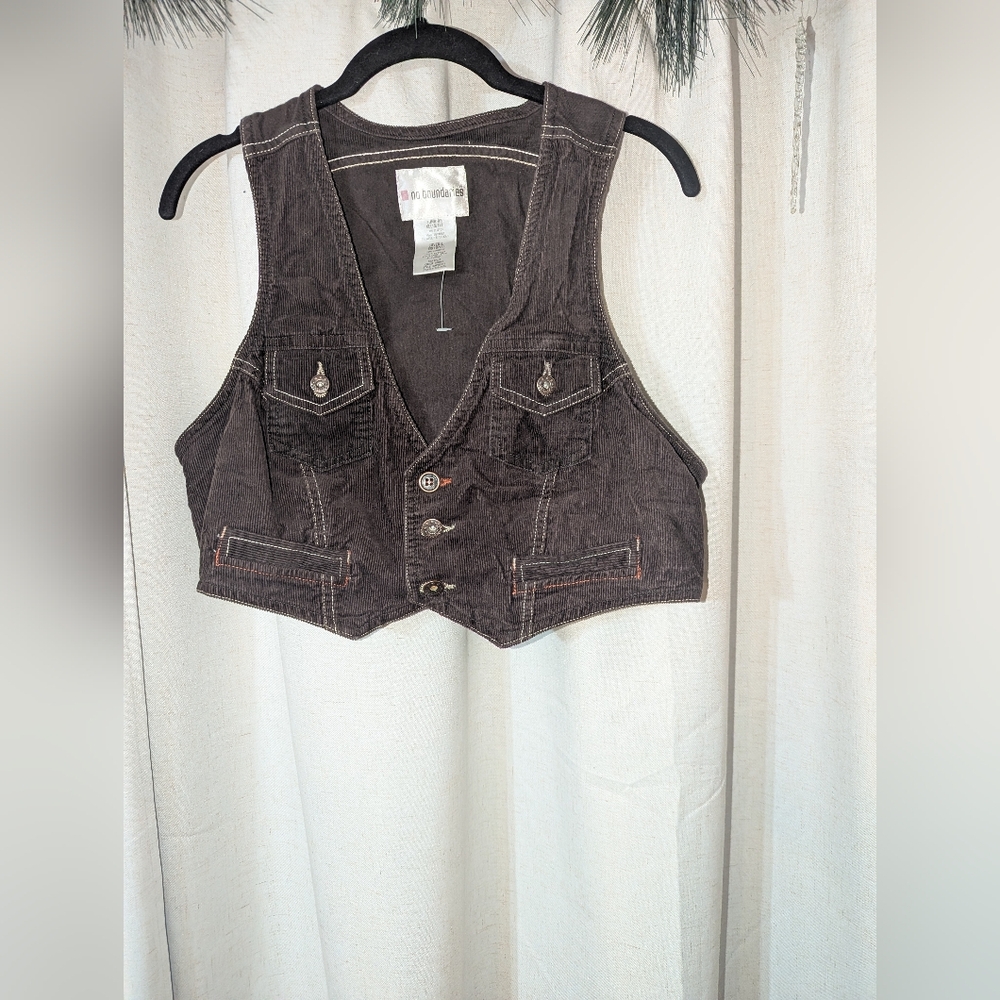 NWOT brown courdoroy Cropped Y2K Button Up Vest Boho Layering